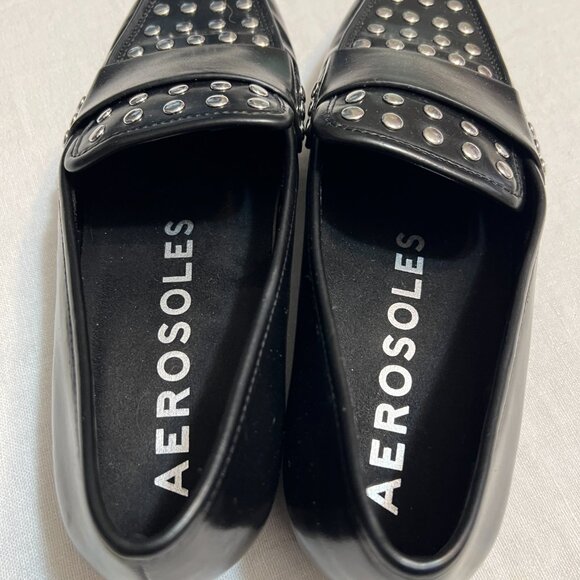 Aerosoles Women’s Studded Loafers Size 7.5 Black Leather Slip-On Comfort Shoes - Picture 4 of 7